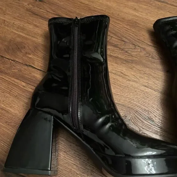 Lulus Women's Black Platform Boots Size 6 Casual Block Heel Edmen - Picture 12 of 16